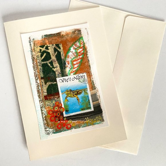Collage Art Handmade Original Blank Greeting Card and Envelope Vietnam Postage - Picture 5 of 5